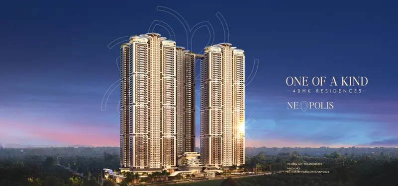 Evening render of the ONE by MSN towers at Neopolis Plot 6, Kokapet